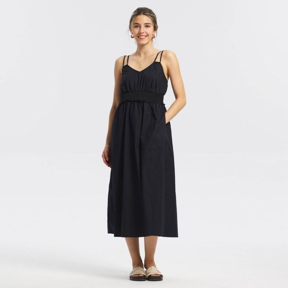 Women's Double Strap Smocked Waist Midi Dress - Universal Thread Black M